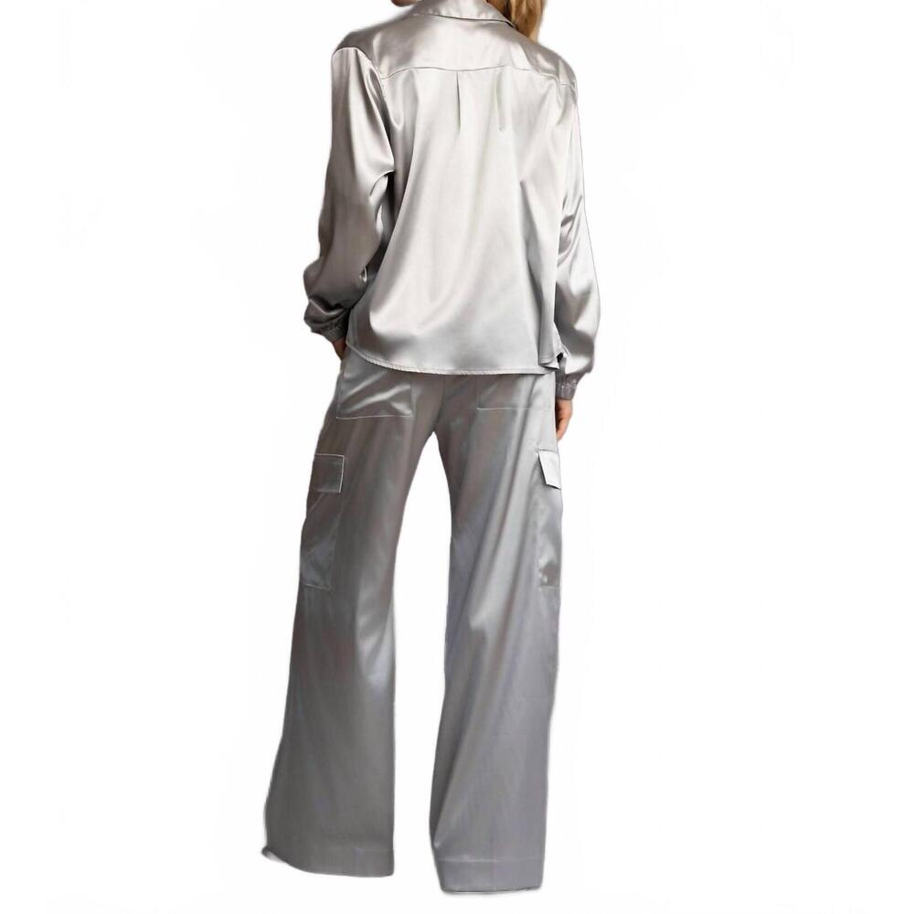 NEW HEROINE SPORT satin snap closure shirt in silver - Picture 5 of 5
